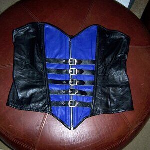 Leather Black and Purple Overbust Corset with Zipper Front - 1x to 2X